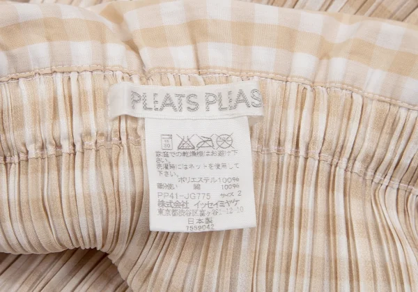 プリーツプリーズPLEATS PLEASE ギンガムチェックウエスト絞りデザインスカート ベージュ2 K-106520_014
