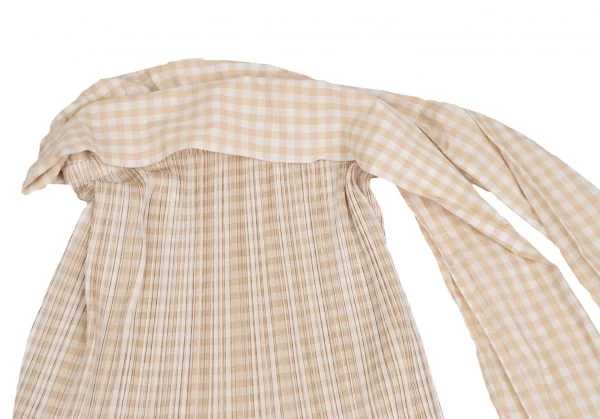 プリーツプリーズPLEATS PLEASE ギンガムチェックウエスト絞りデザインスカート ベージュ2 K-106520_003