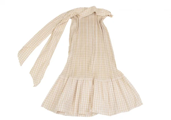 プリーツプリーズPLEATS PLEASE ギンガムチェックウエスト絞りデザインスカート ベージュ2 K-106520_009