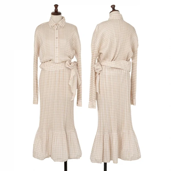 プリーツプリーズPLEATS PLEASE ギンガムチェックセットアップスーツ ベージュ4・2 K-106521_001