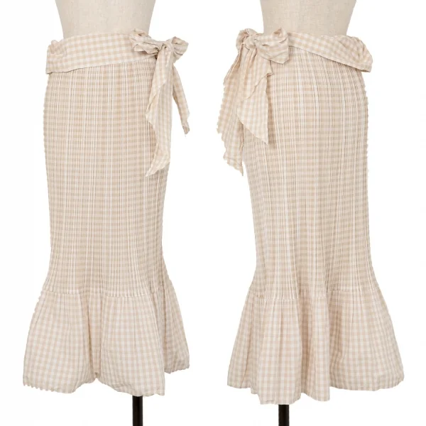 プリーツプリーズPLEATS PLEASE ギンガムチェックセットアップスーツ ベージュ4・2 K-106521_010