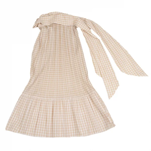 プリーツプリーズPLEATS PLEASE ギンガムチェックセットアップスーツ ベージュ4・2 K-106521_011