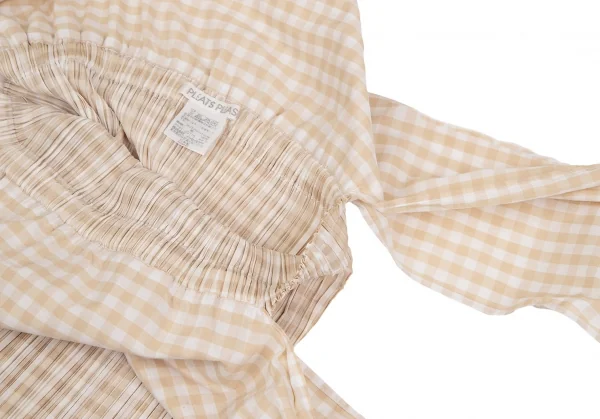 プリーツプリーズPLEATS PLEASE ギンガムチェックセットアップスーツ ベージュ4・2 K-106521_014