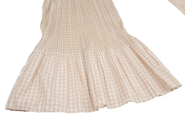 プリーツプリーズPLEATS PLEASE ギンガムチェックセットアップスーツ ベージュ4・2 K-106521_015