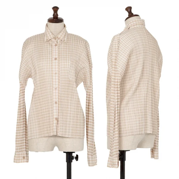 プリーツプリーズPLEATS PLEASE ギンガムチェックセットアップスーツ ベージュ4・2 K-106521_002