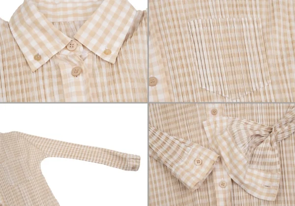 プリーツプリーズPLEATS PLEASE ギンガムチェックセットアップスーツ ベージュ4・2 K-106521_005