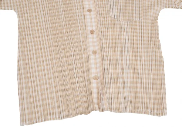 プリーツプリーズPLEATS PLEASE ギンガムチェックセットアップスーツ ベージュ4・2 K-106521_006