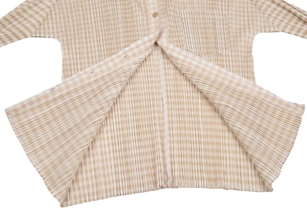 プリーツプリーズPLEATS PLEASE ギンガムチェックセットアップスーツ ベージュ4・2 K-106521_007