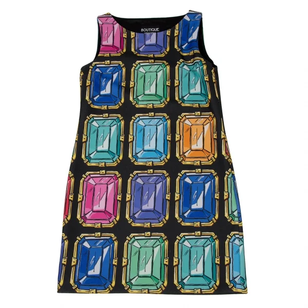 ブティックモスキーノ Boutique Moschino ジュエリー柄プリントノースリーブワンピース 黒マルチ40 K-106530_002