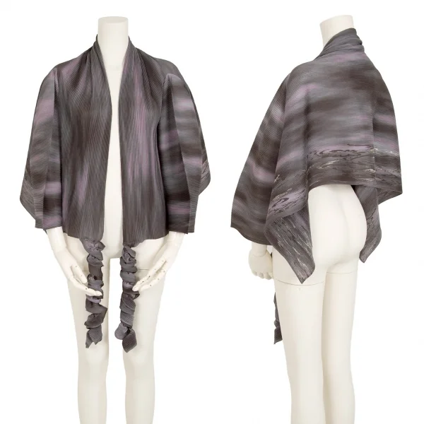 イッセイミヤケ フェットISSEY MIYAKE FETE プリーツねじりデザイングラデーションショールカーディガン グレー紫2 K-106554_001