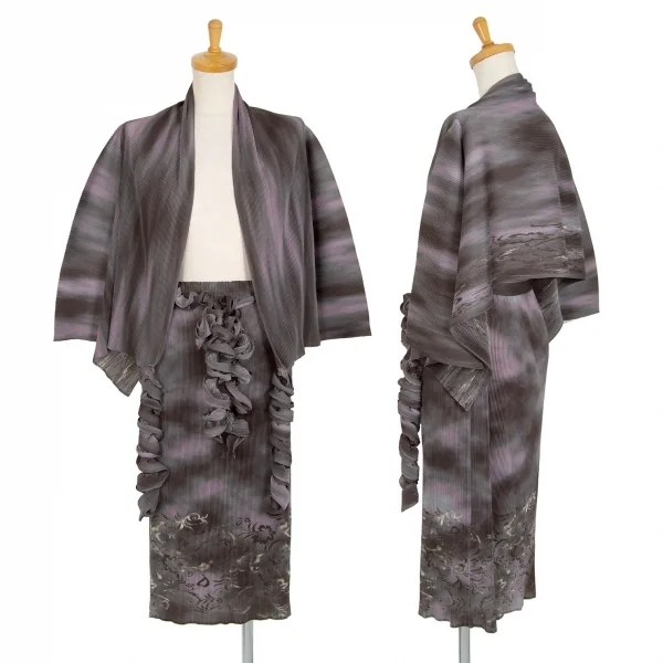 イッセイミヤケ フェットISSEY MIYAKE FETE プリーツねじりデザイングラデーションショールカーディガン グレー紫2 K-106554_012