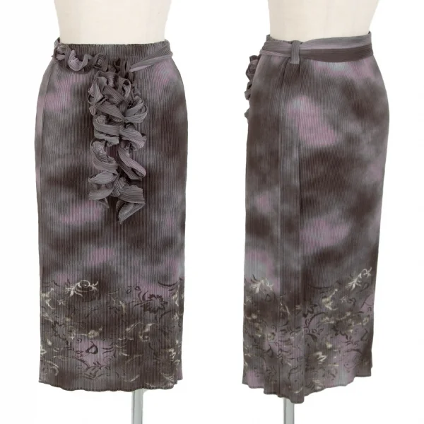 イッセイミヤケ フェットISSEY MIYAKE FETE プリーツねじりベルトグラデーションスカート グレー紫2 K-106555_001