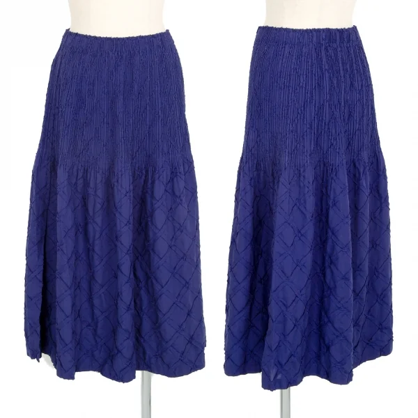 イッセイミヤケ ホワイトレーベルISSEY MIYAKE WHITELABEL プリーツ切替バイアス貼り付けスカート 青3 K-106557_001