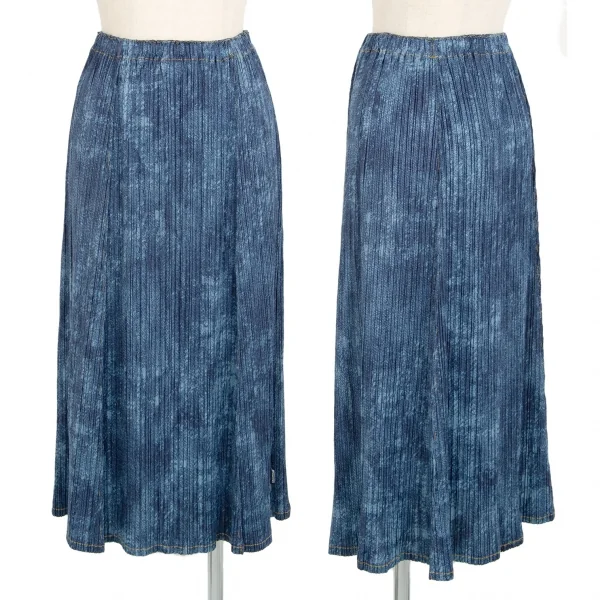 プリーツプリーズPLEATS PLEASE デニム転写ステッチスカート インディゴ3 K-106559_001