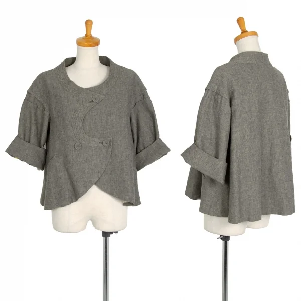 ツモリチサトTSUMORI CHISATO リネンコットンワイドシルエット7分袖ジャケット グレー2 K-106572_001