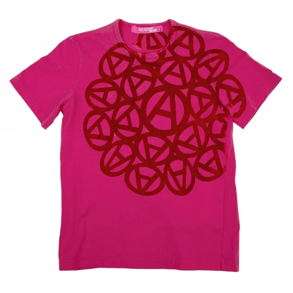 ジュンヤワタナベマン コムデギャルソンJUNYA WATANABE MAN PINK COMME des GARCONS コットンフロッキーアナーキープリントTシャツ ピンクS位 K-106585_001