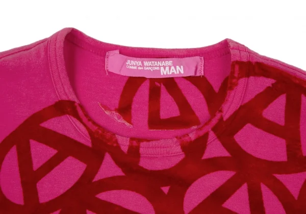 ジュンヤワタナベマン コムデギャルソンJUNYA WATANABE MAN PINK COMME des GARCONS コットンフロッキーアナーキープリントTシャツ ピンクS位 K-106585_002