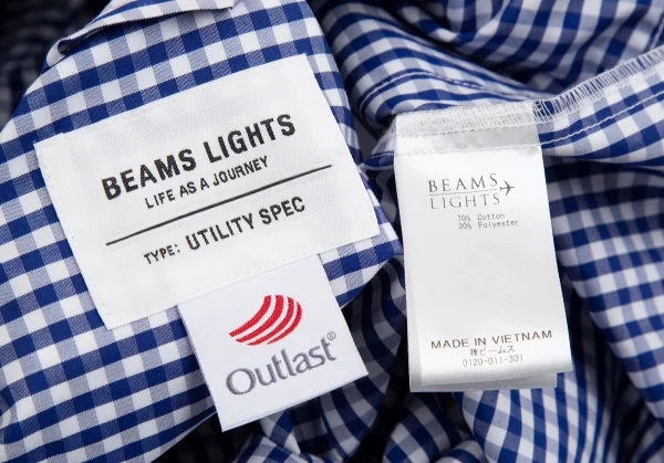 ビームスBEAMS IGHTS Outlastファブリックコットンポリリングジップギンガムチェックシャツジャケット 青白L K-106591_012