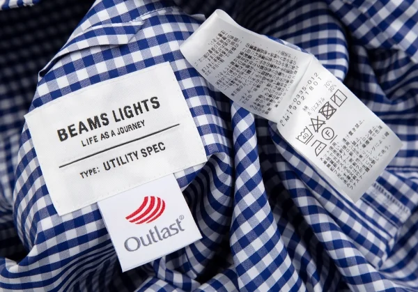 ビームスBEAMS IGHTS Outlastファブリックコットンポリリングジップギンガムチェックシャツジャケット 青白L K-106591_013