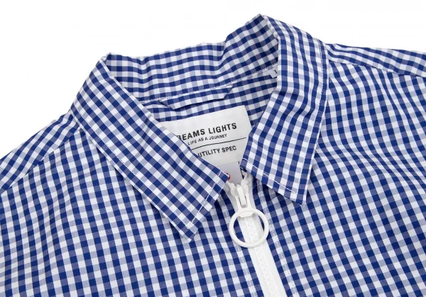 ビームスBEAMS IGHTS Outlastファブリックコットンポリリングジップギンガムチェックシャツジャケット 青白L K-106591_002