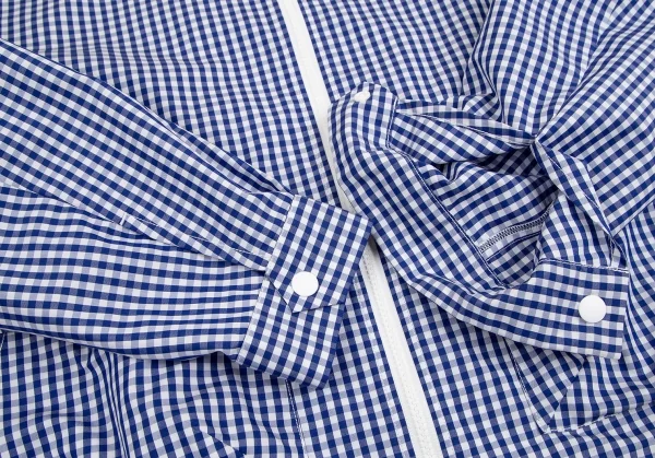 ビームスBEAMS IGHTS Outlastファブリックコットンポリリングジップギンガムチェックシャツジャケット 青白L K-106591_005