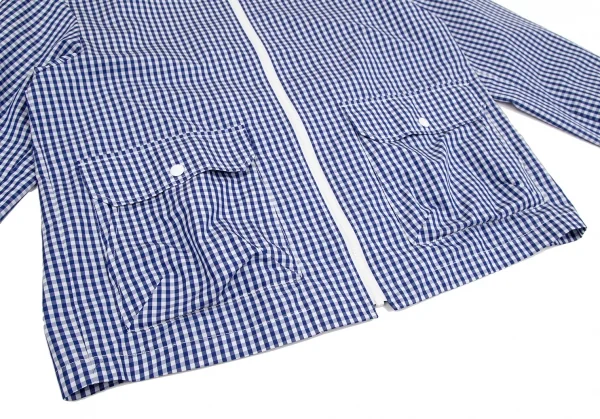 ビームスBEAMS IGHTS Outlastファブリックコットンポリリングジップギンガムチェックシャツジャケット 青白L K-106591_006