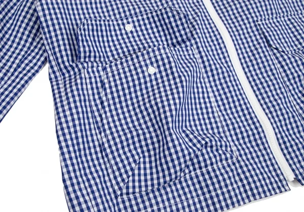 ビームスBEAMS IGHTS Outlastファブリックコットンポリリングジップギンガムチェックシャツジャケット 青白L K-106591_007