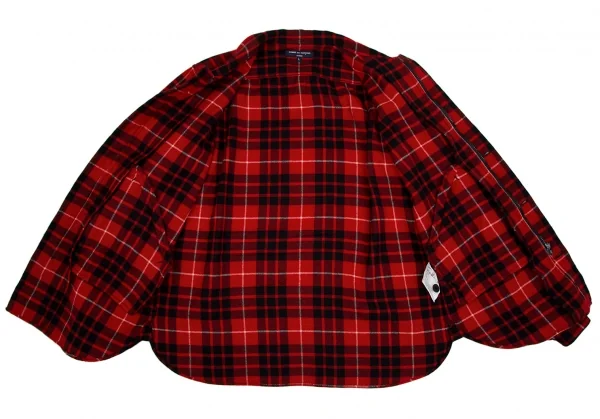 コムデギャルソン オムCOMME des GARCONS HOMME ウールナイロン製品洗いジップアップチェックネルシャツ 赤黒L K-106619_010