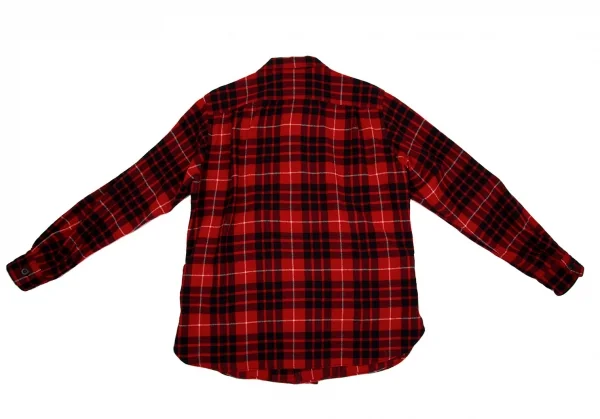コムデギャルソン オムCOMME des GARCONS HOMME ウールナイロン製品洗いジップアップチェックネルシャツ 赤黒L K-106619_011