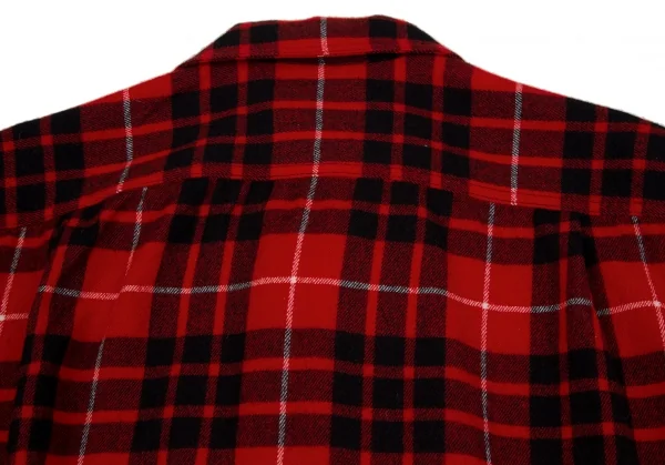 コムデギャルソン オムCOMME des GARCONS HOMME ウールナイロン製品洗いジップアップチェックネルシャツ 赤黒L K-106619_012
