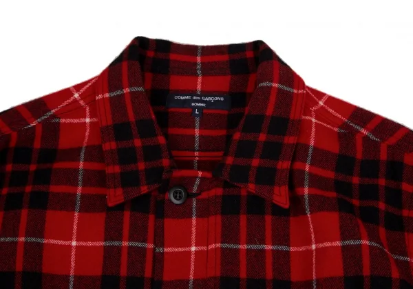 コムデギャルソン オムCOMME des GARCONS HOMME ウールナイロン製品洗いジップアップチェックネルシャツ 赤黒L K-106619_002