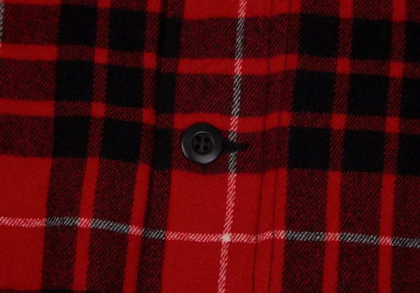コムデギャルソン オムCOMME des GARCONS HOMME ウールナイロン製品洗いジップアップチェックネルシャツ 赤黒L K-106619_003