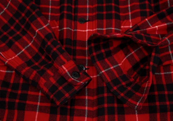 コムデギャルソン オムCOMME des GARCONS HOMME ウールナイロン製品洗いジップアップチェックネルシャツ 赤黒L K-106619_005