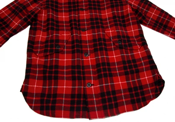 コムデギャルソン オムCOMME des GARCONS HOMME ウールナイロン製品洗いジップアップチェックネルシャツ 赤黒L K-106619_006