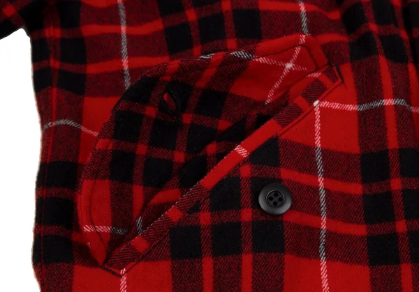 コムデギャルソン オムCOMME des GARCONS HOMME ウールナイロン製品洗いジップアップチェックネルシャツ 赤黒L K-106619_007