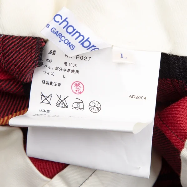 ローブドシャンブル コムデギャルソンrobe de chambre COMME des GARCONS タータンチェックハーフラップスカート付きパンツ 赤黒黄L K-106649_015