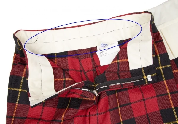 ローブドシャンブル コムデギャルソンrobe de chambre COMME des GARCONS タータンチェックハーフラップスカート付きパンツ 赤黒黄L K-106649_008