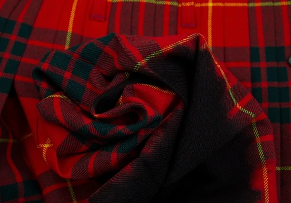 コムデギャルソンCOMME des GARCONSロキャロン社タータンチェック裾染めキルトスカート 赤緑黒M K-106673_011