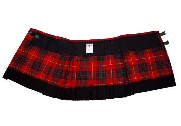 コムデギャルソンCOMME des GARCONSロキャロン社タータンチェック裾染めキルトスカート 赤緑黒M K-106673_009