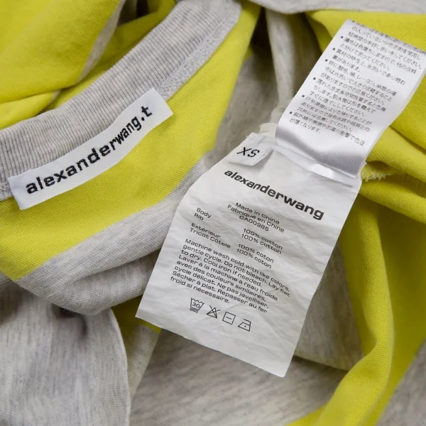 ティーバイアレキサンダーワンalexander wang.t コットンロゴワンポイント刺繍ボーダーTシャツ 杢グレー黄XS K-106709_010