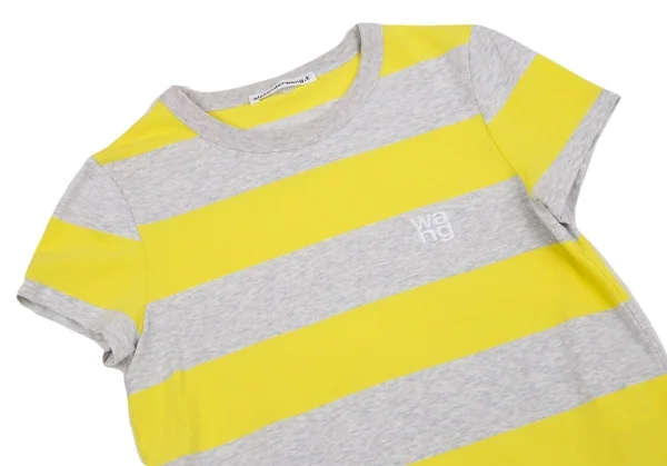 ティーバイアレキサンダーワンalexander wang.t コットンロゴワンポイント刺繍ボーダーTシャツ 杢グレー黄XS K-106709_002