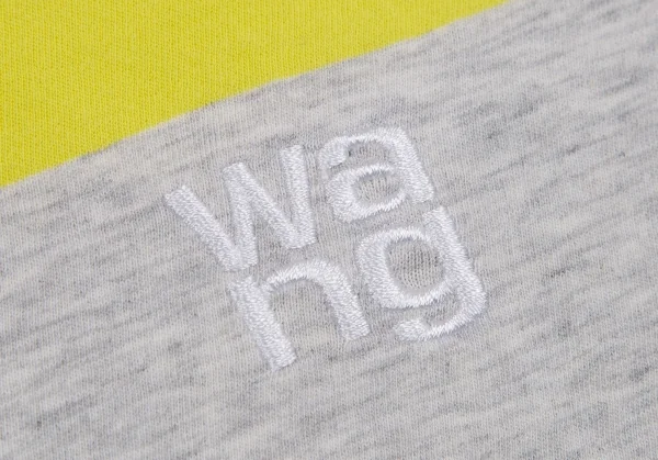 ティーバイアレキサンダーワンalexander wang.t コットンロゴワンポイント刺繍ボーダーTシャツ 杢グレー黄XS K-106709_004