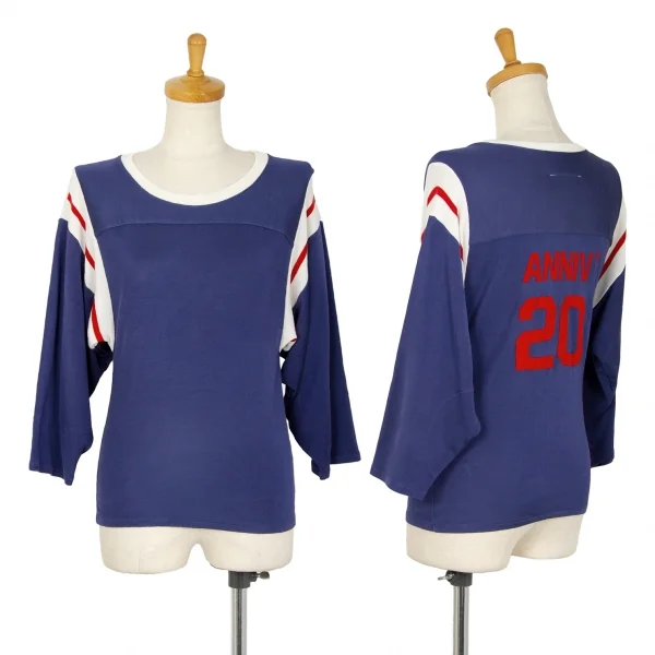 エムエム 6 メゾン マルジェラMM6 MAISON MARGIELA 袖切替フロッキープリントフットボールTシャツ 紫他S K-106710_001