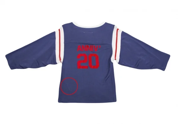 エムエム 6 メゾン マルジェラMM6 MAISON MARGIELA 袖切替フロッキープリントフットボールTシャツ 紫他S K-106710_002