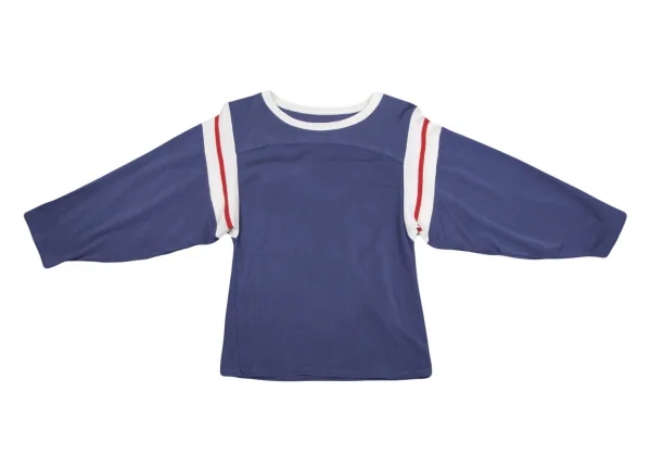 エムエム 6 メゾン マルジェラMM6 MAISON MARGIELA 袖切替フロッキープリントフットボールTシャツ 紫他S K-106710_005