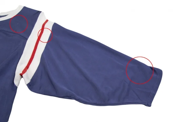 エムエム 6 メゾン マルジェラMM6 MAISON MARGIELA 袖切替フロッキープリントフットボールTシャツ 紫他S K-106710_008