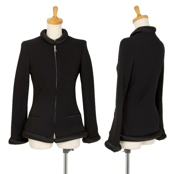 ジャンポールゴルチエ ファムJean Paul GAULTIER FEMME ウール中綿切替マグネット留めダブルジップジャケット 黒42 K-106714_001