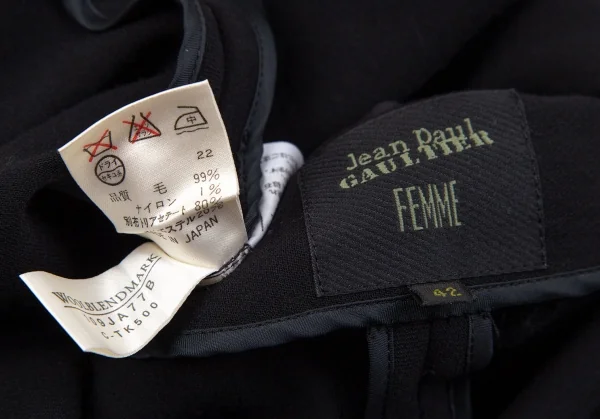 ジャンポールゴルチエ ファムJean Paul GAULTIER FEMME ウール中綿切替マグネット留めダブルジップジャケット 黒42 K-106714_015