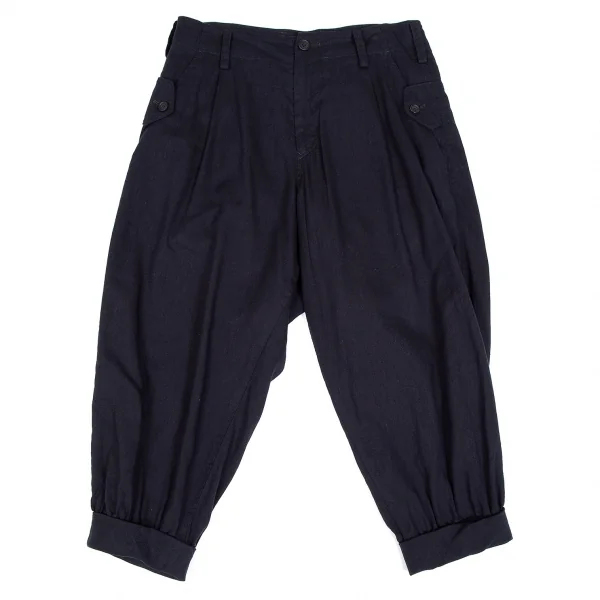ヨウジヤマモト ノアールYohji Yamamoto NOIR 混紡シンチバッククロップドパンツ 紺1 K-106755_001