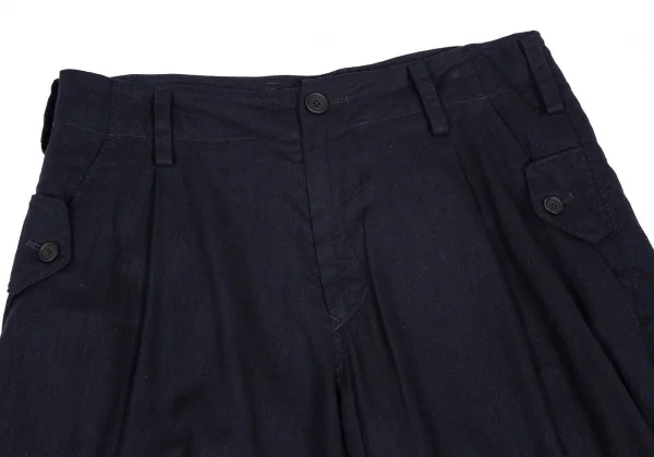 ヨウジヤマモト ノアールYohji Yamamoto NOIR 混紡シンチバッククロップドパンツ 紺1 K-106755_002